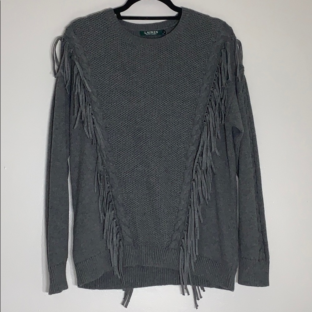 New Ralph Lauren Fringe Trim Western Knit Sweater south western women’s medium